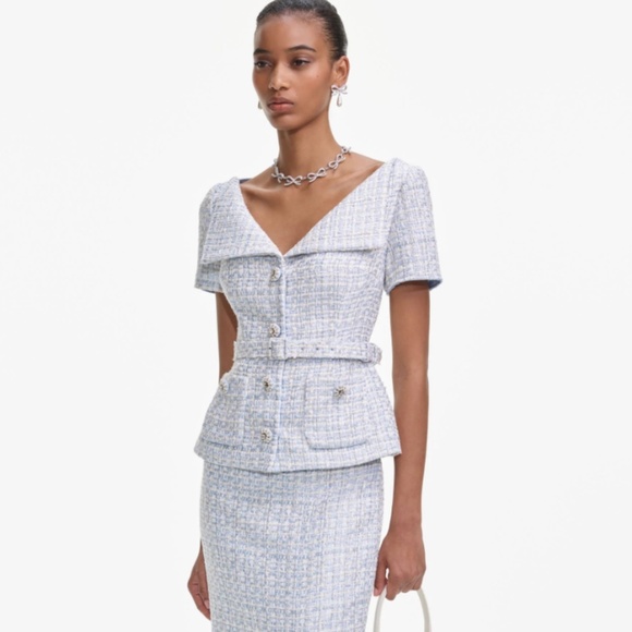 self-portrait Blue Boucle Midi Dress US12 - MSRP $615 - NWT - Picture 2 of 8